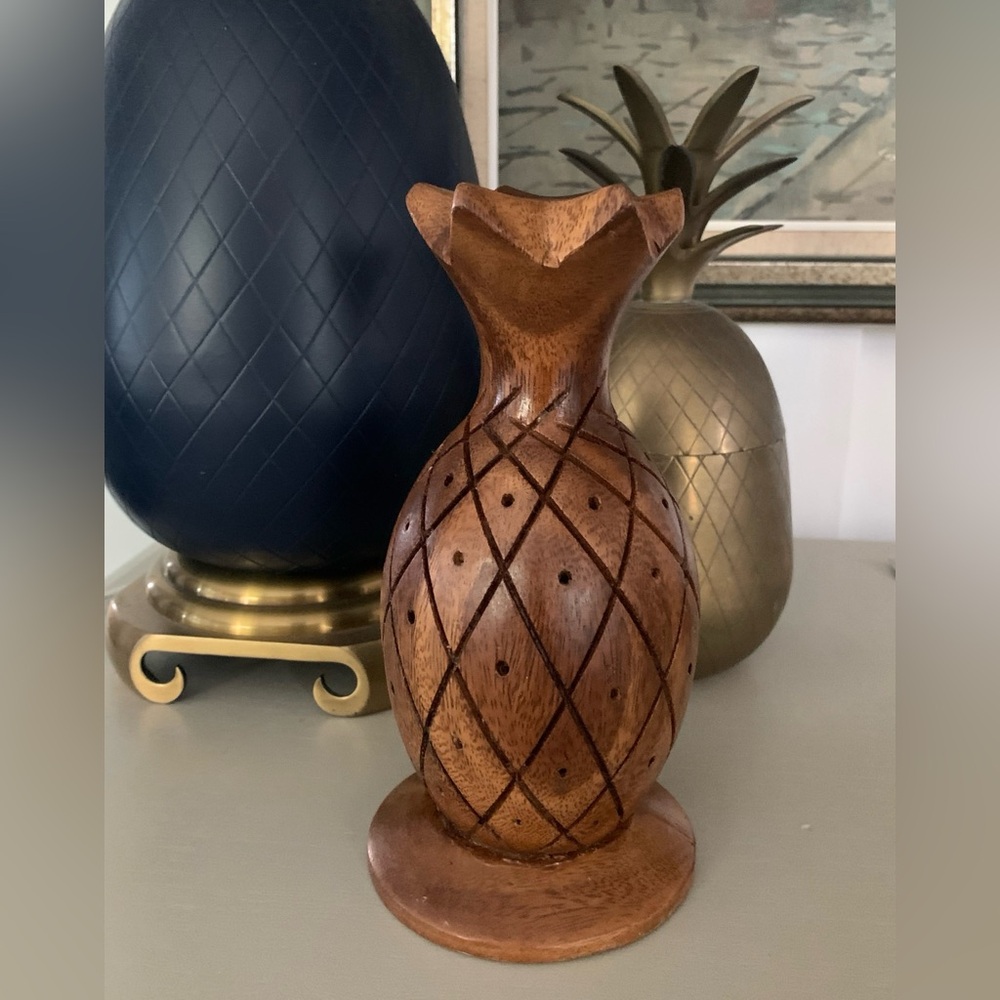 Vintage Monkey-Pod Hand Carved Wood Pineapple Appetizer Toothpick Candle Holder